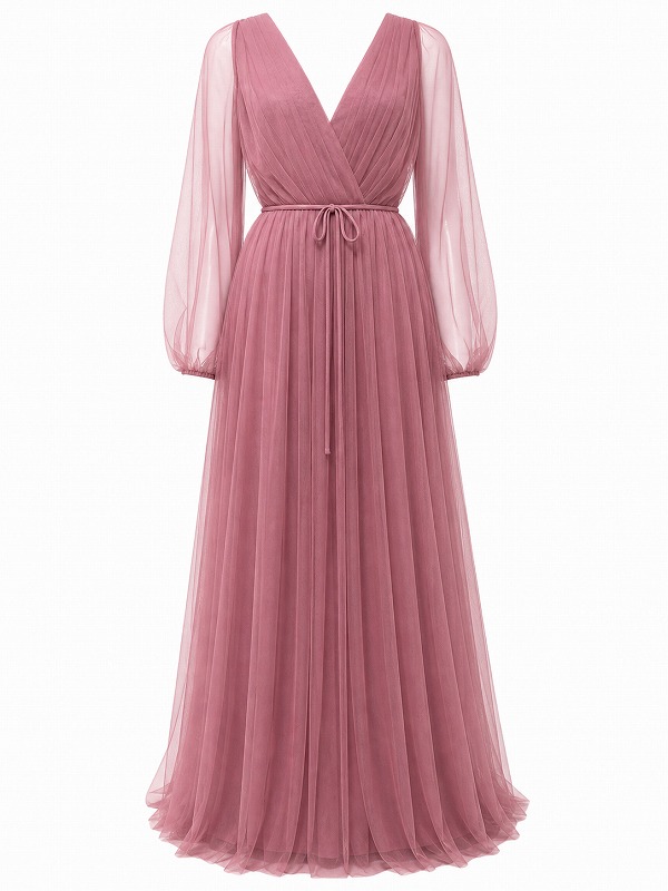 【新品DRESS 79】チュールプリーツフレアロングドレス ピンク【MARCHESA NOTTE】